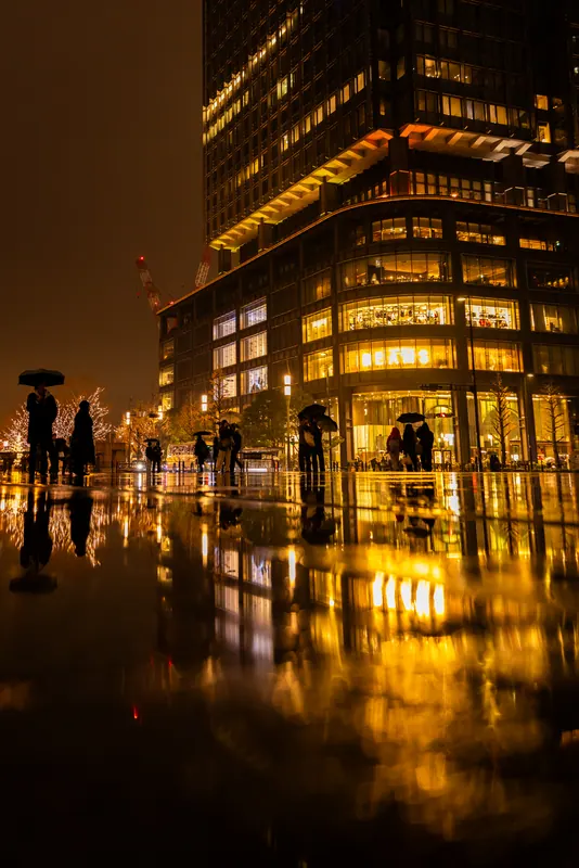 雨の丸の内ビル街